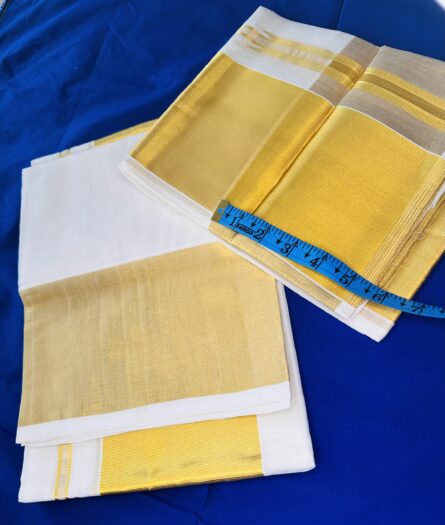 AC126  ,Pure Handloom Tissue Single Set Mundu – 5-Inch Border  - Image 4