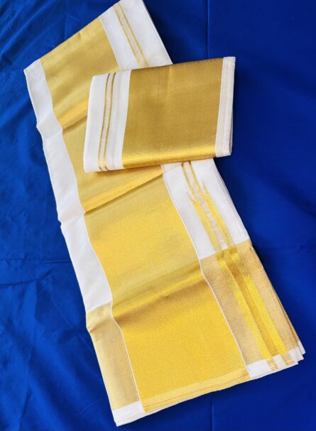 Pure Handloom Tissue Single Set Mundu – 5-Inch Border - Image 2