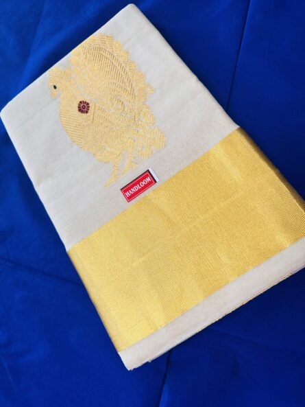 AC123  ,Limited Edition Handwoven Peacock Jari Tissue Saree – With Blouse - Image 2