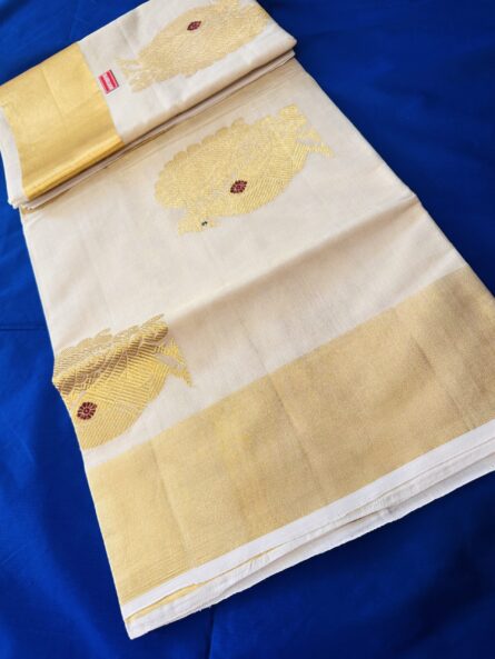 AC123  ,Limited Edition Handwoven Peacock Jari Tissue Saree – With Blouse - Image 3