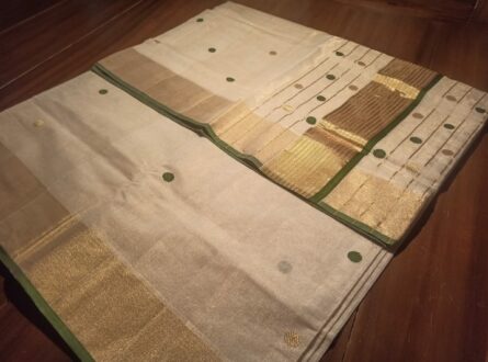 Pure Handloom Tissue Polka Dot Saree Olive Green – With Blouse - Image 6