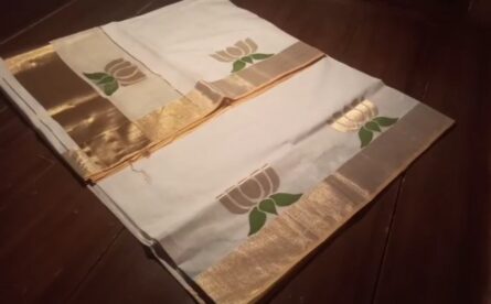PURE HANDLOOM COTTON LOTUS SAREE - Green - Image 2