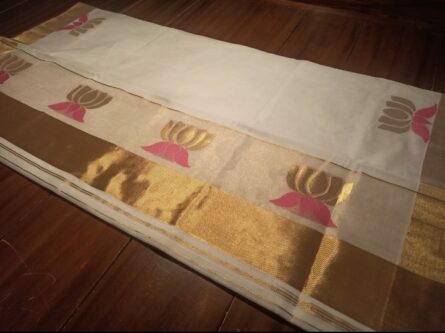 PURE HANDLOOM COTTON LOTUS SAREE - Image 3
