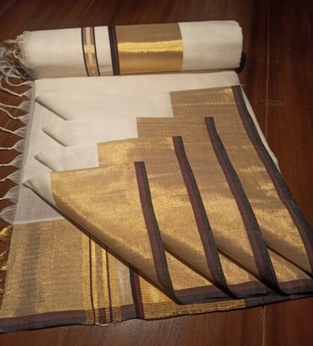 AC116  ,Pure Handloom Cotton (Parrot Green/Pink/Brown/ Blue) Kara Saree – 4-Inch Border - Image 3