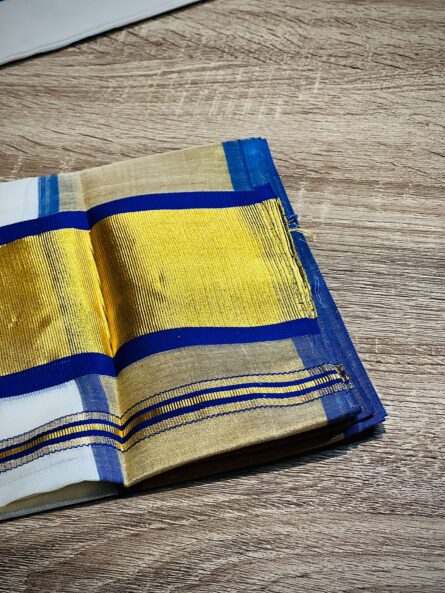 Pure Handloom Cotton Set mundu in Blue - Image 4